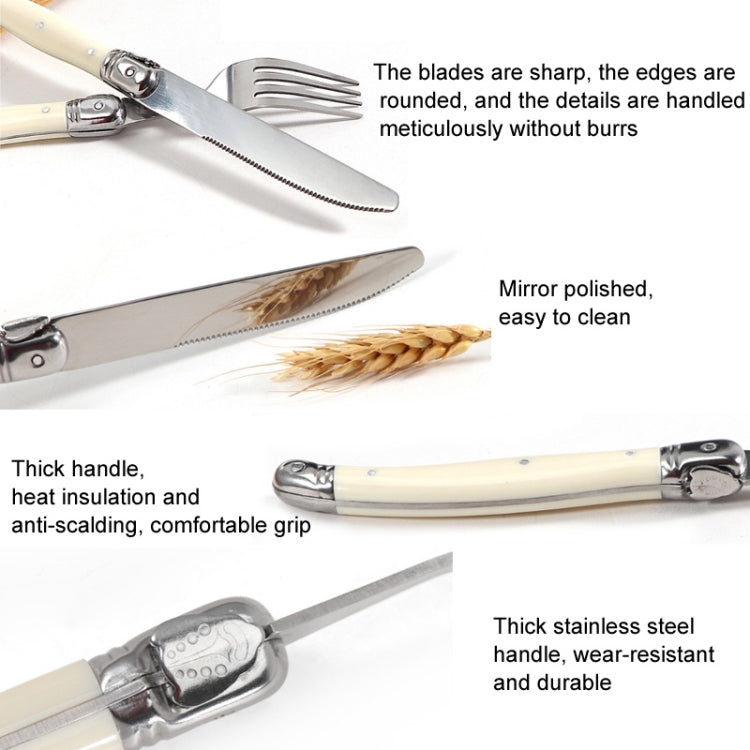 Stainless Steel Knife Fork Spoon Set Plastic Handle Western Tableware, 6 Forks, 6 Spoons, 6 Tea Spoons
