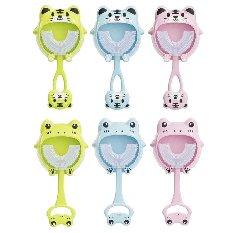 S8 2pcs Children Cartoon Animal Manual U-shaped Silicone Toothbrush for 2-12 Years Old