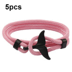 5pcs Whale Tail Braided Hand Rope Double Live Buckle Adjustable Bracelet, 5pcs Pink, 5pcs Yellow, 5pcs Red Wine, 5pcs Navy, 5pcs Khaki, 5pcs Red, 5pcs Black, 5pcs Light Blue, 5pcs Beige