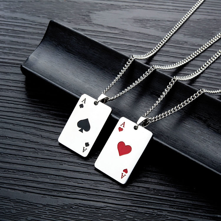 OPK 1542 Titanium Steel Men Necklace Personality Poker Pendant, Black With Chain, Red With Chain