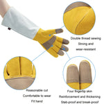 Leather Extended Thick Gardening Gloves Welder Work Gloves, Gold White L, Gold White XL