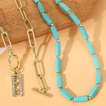Natural Turquoise Accessories Ladies Jewelry, N2206-6 2pcs/set Rectangular Necklace, 2pcs/set Necklace + Earrings, 3pcs/set Necklace + Bracelet + Earrings