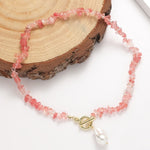 Boho Colorful Broken Natural Stone Necklace, Model:, N2105-9 Color Stone Pearl Pendant, N2206-8 Pink Stone, N2206-9 Light Blue Stone, N2206-10 Multi-color Stone, N2206-11 Transparent Stone, N2106-23 Pink Stone Single Chain                              ...