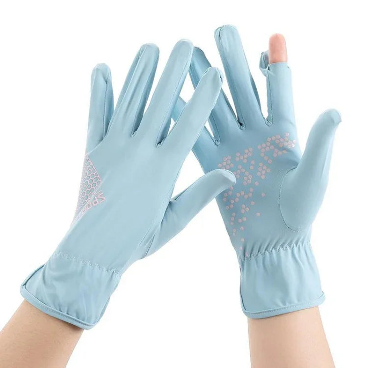1pair Driving Sunscreen Anti-ultraviolet Thin Summer Ice Silk Dew Finger Non-slip Riding Gloves, Free Size