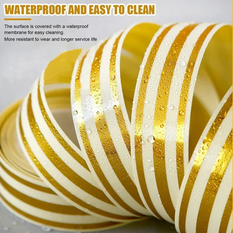 2.5cm x 5m  Golden Tile Gap Tape Waterproof PVC Self Adhesive Sticker, Gold, Silver, Laser