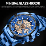 BINBOND S033 Hollowed Mechanical 30m Waterproof Luminous Quartz Watch, Black Steel-Black-Gold, Black Steel-Black-Rose Gold, Full Gold-Black-Gold, Blue Steel-Blue