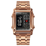 SKMEI 1868 Square Double Display Waterproof Men Watch, Style:, Steel Belt (Rose Gold), Leather Belt (Rose Gold)