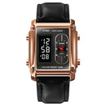 SKMEI 1868 Square Double Display Waterproof Men Watch, Style:, Steel Belt (Black), Leather Belt (Black), Steel Belt (Rose Gold), Leather Belt (Rose Gold), Steel Belt (Gold), Leather Belt (Gold), Steel Belt (Silver), Leather Belt (Silver)