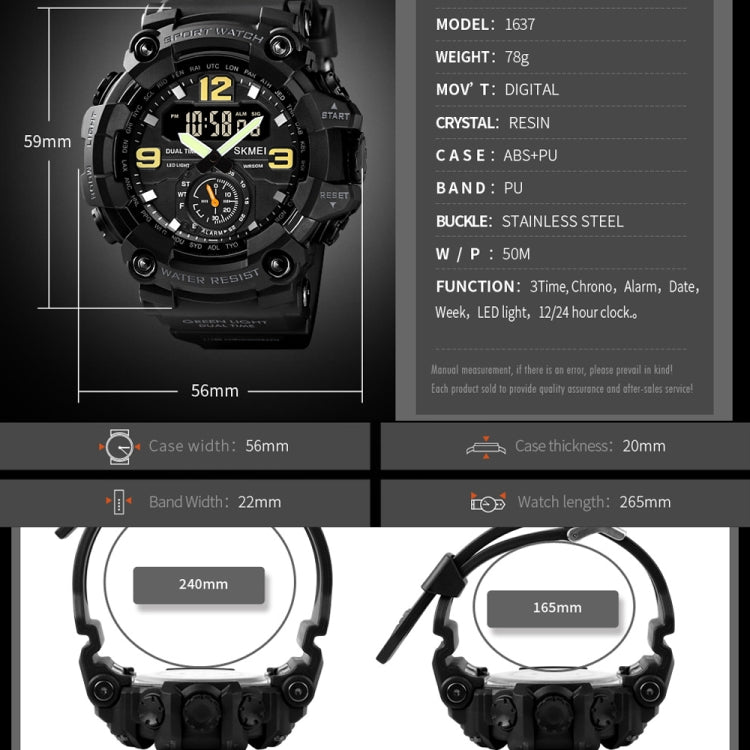 SKMEI 1637 Sports Digital Display Outdoor Shockproof Plastic Large Dial Men Watch, Army Green, Blue Camouflage, Army Green Camouflage, Gray Black