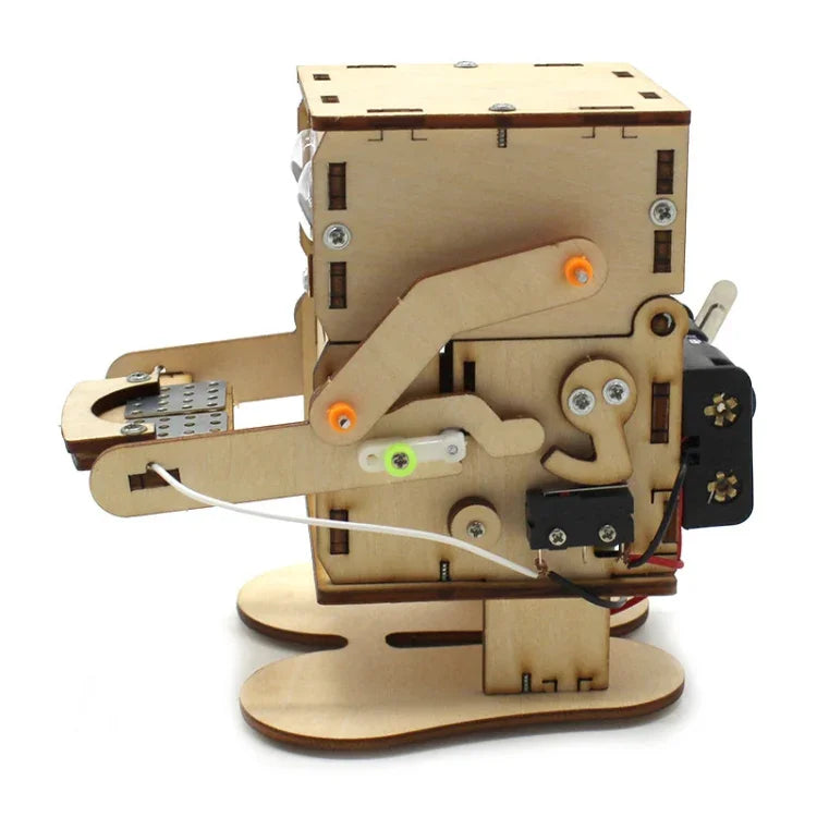 Robot Eating Coins Kids DIY Science Toy Educational Scientific Experiment Kit Wood Craft, Robot Eating Coins