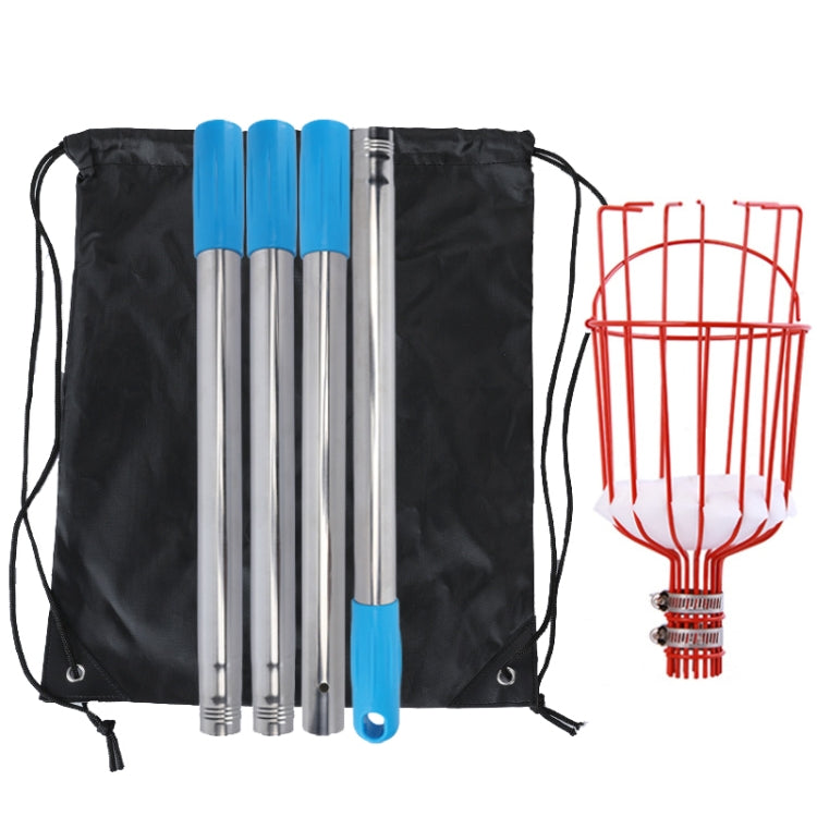 Stainless Steel Aerial Fruit Picker Fruit Picking Tools, With Rod 4 Sections 1.6m, With Rod 6 Sections 2.4m, With Rod 9 Sections 3.6m, With Rod 10 Sections 4m