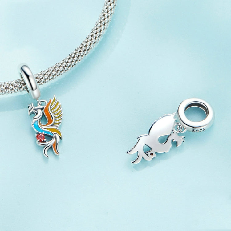 Sterling Silver S925 Phoenix Bracelet Beads Longevity Bird Zircon Pendant, SCC2444