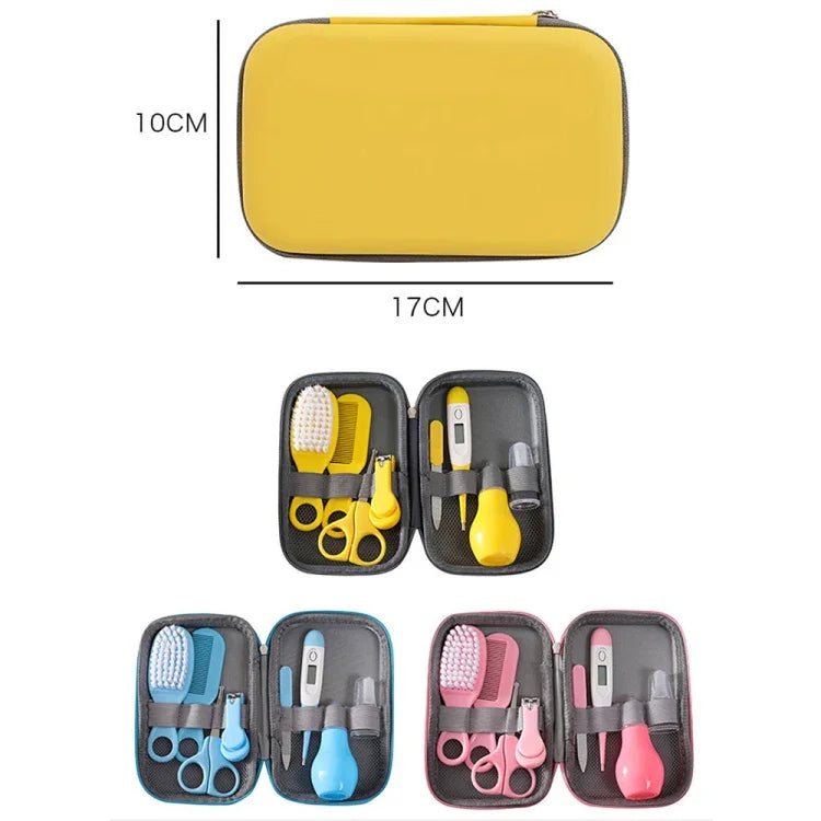 JR-6006 8 in 1 EVA Bag Baby Cleaning Care Set Baby Daily Cleaning Kit, Blue, Pink, Yellow