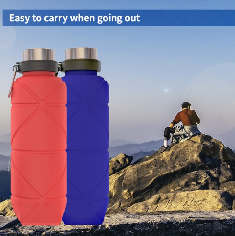 Outdoor Silicone Folding Water Cup Telescopic Water Bottle Travel Drinking Cup With Carabiner, 700ml Black, 700ml Grey, 700ml Red, 700ml Blue