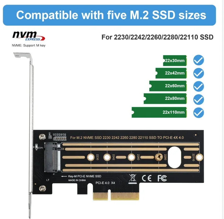 2pcs M.2 Riser Card NVMe SSD to PCI-E X4 4.0 GEN4