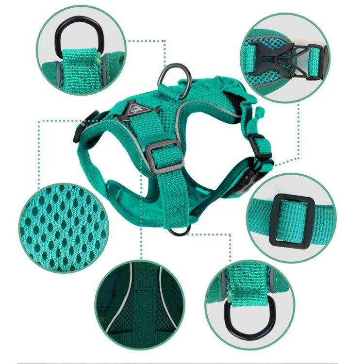 Pet Vest Harness + Traction Rope Set Reflective Breathable Dog Cat Harness, S, M, L, XL
