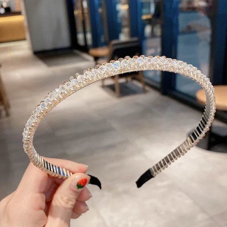 Gold Trim Crystal Hoops All-Match Hair Accessories Headband Non-Slip Crystal Headwear