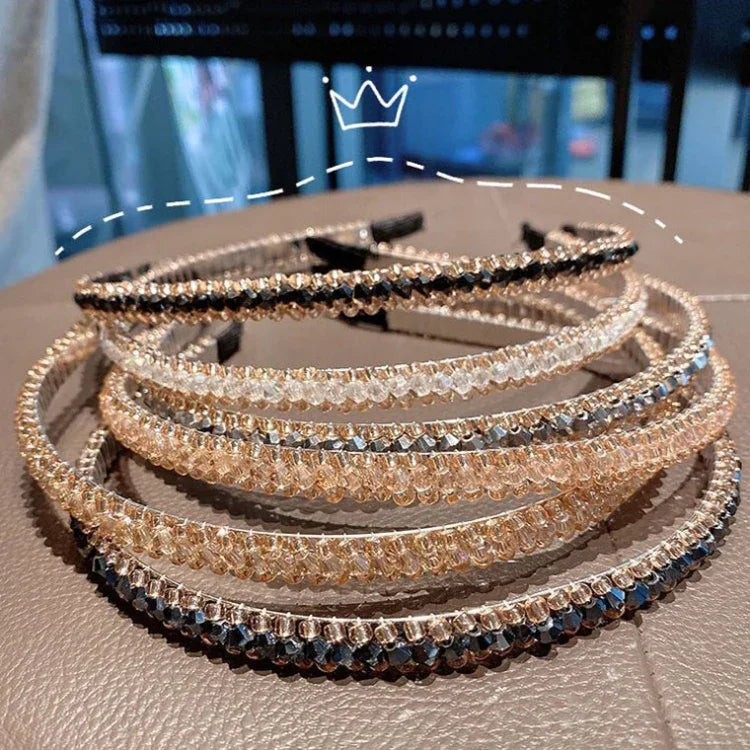 Gold Trim Crystal Hoops All-Match Hair Accessories Headband Non-Slip Crystal Headwear
