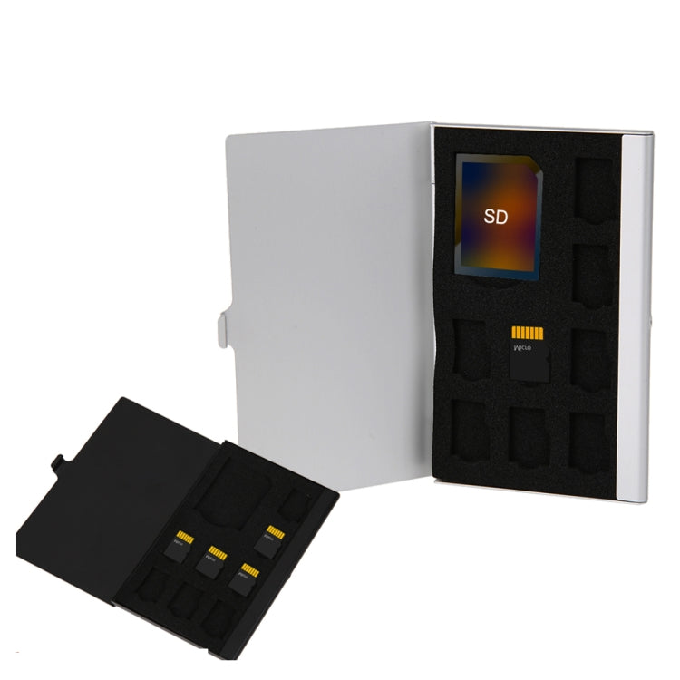 1SD+ 8TF  Aluminum Micro SD Cards Holder Pin Storage Box 9 solts for SD/ SIM/TF Memory Card, Black, Silver