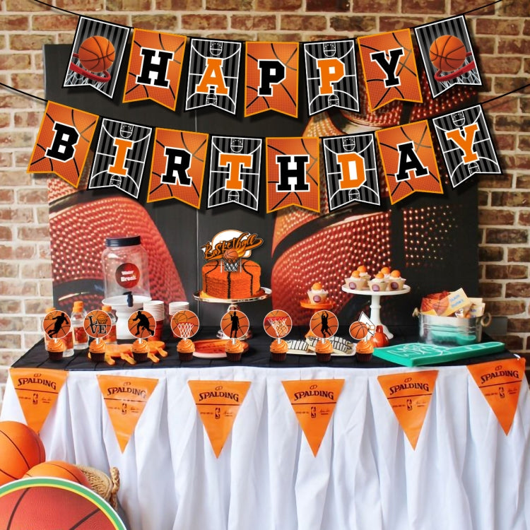 Basketball Theme Party Set Flag + Balloon + Cake Insert Set