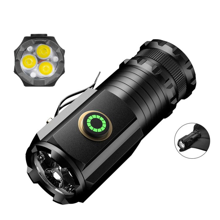 3 LED Mini Flashlight Rechargeable Waterproof 2000LM Super Bright Torch, Tail No Magnet, Tail Magnet
