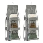 2pcs Double Sided Transparent Storage Bag Bedroom Wardrobe Storage Dustproof Hanging Bag, Gray 6 Grid, Black 6 Grid, Gray 8 Grid, Black 8 Grid