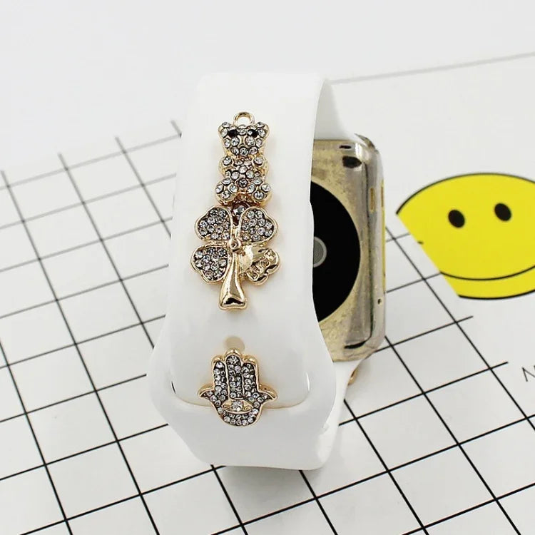 2pcs Watch Silicone Strap Decorative Diamond Buckle Strap Nails, One Diamond Heart, Diamond Hand, Diamond Bear, Diamond Clover, One Diamond Pentagram, Full Diamond Pentagon, Full Diamond Heart, Diamond Dragonfly