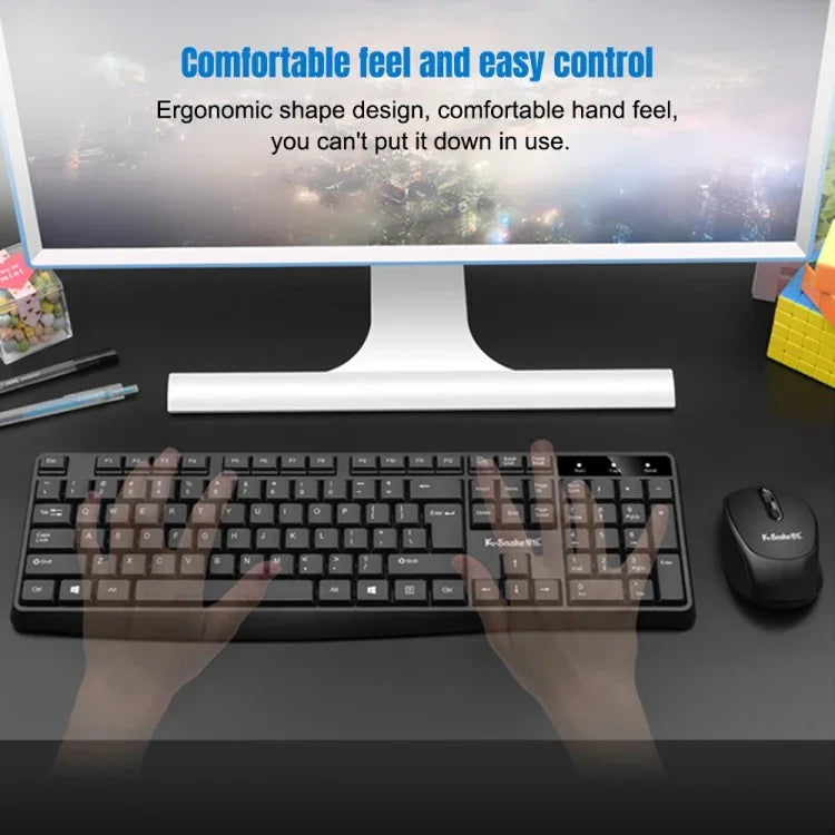 K-Snake WK800 Wireless 2.4G Keyboard Mouse Set Tabletop Computer Notebook Business Office House Use, White, Black