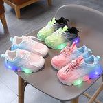 WISDOMFROG Girls Sneakers LED Light Up Boys Gradient Mesh Shoes Children Footwear, 21, 22, 23, 24, 25, 26, 27, 28, 29
