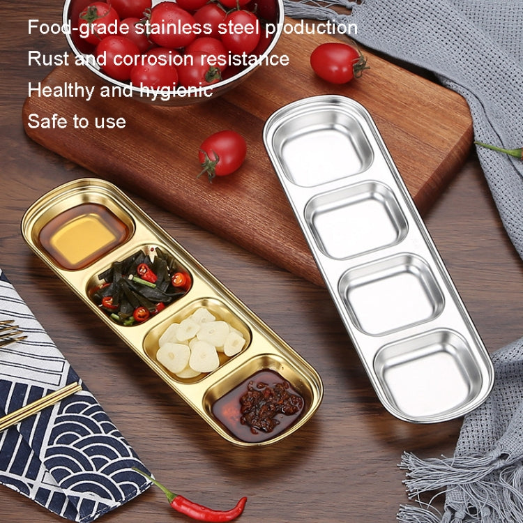 Stainless Steel Square Sauce Dish Hotpot Seasoning Disc Barbecue Tableware, 1 Grid (Silver), 2 Grid (Silver), 3 Grid (Silver), 4 Grid (Silver), 1 Grid (Gold), 2 Grid (Gold), 3 Grid (Gold), 4 Grid (Gold)