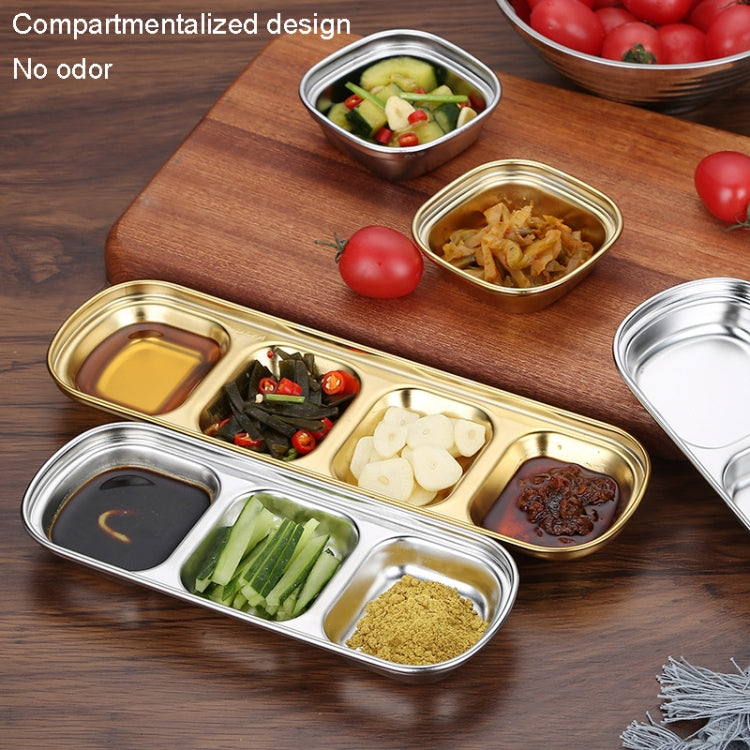 Stainless Steel Square Sauce Dish Hotpot Seasoning Disc Barbecue Tableware, 1 Grid (Silver), 2 Grid (Silver), 3 Grid (Silver), 4 Grid (Silver), 1 Grid (Gold), 2 Grid (Gold), 3 Grid (Gold), 4 Grid (Gold)
