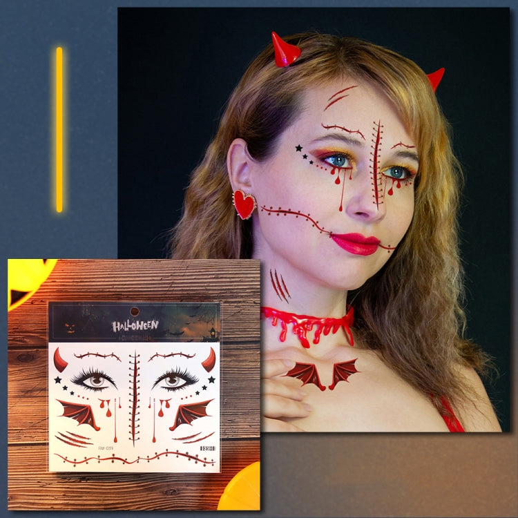 10pcs Halloween Scar Waterproof Tattoo Sticker Simulated Face Horror Stickers, RM-039
