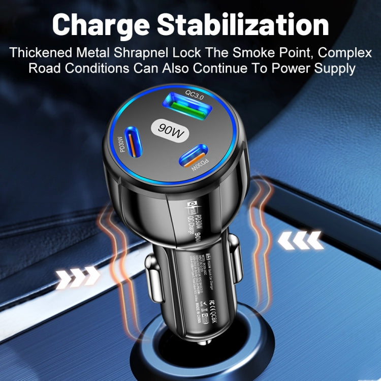 90W Super Fast Charging USB-C Car Charger Dual PD 30W+QC3.0 Charging Station, Black, White
