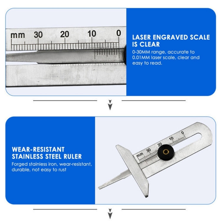 Stainless Steel Tire Tread Vernier Depth Gauge, 0-30mm, 0-50mm, 0-60mm