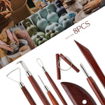 8-in-1 Wooden Handle Pottery Clay Tool set Ceramic Trimming Carving Knife, Dark Wooden Color