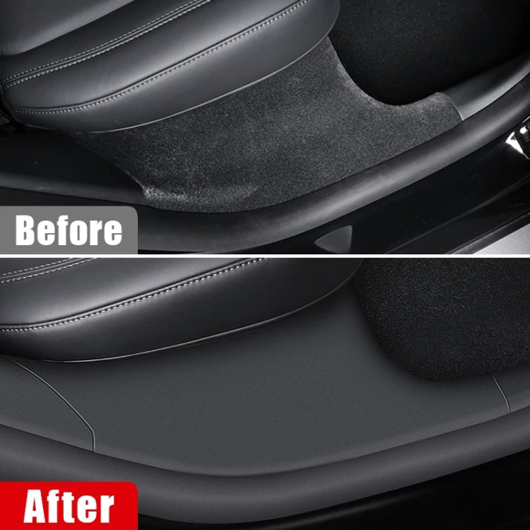 For Tesla Model Y Rear Door Built-In Sill Strip Rear Seats Anti-Kick Leather Protective Pad, Black, Carbon Fiber, TPE