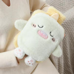 1L Hot Water Bag Dual Hands Plush Cute Hand Warmer, Black and White Puppy, Brown Bear, Fruit Green Frog, Yellow Duck, Pink Bunny, Consortium, Naughty Cat, Little Brown Bear, Little White Rabbit