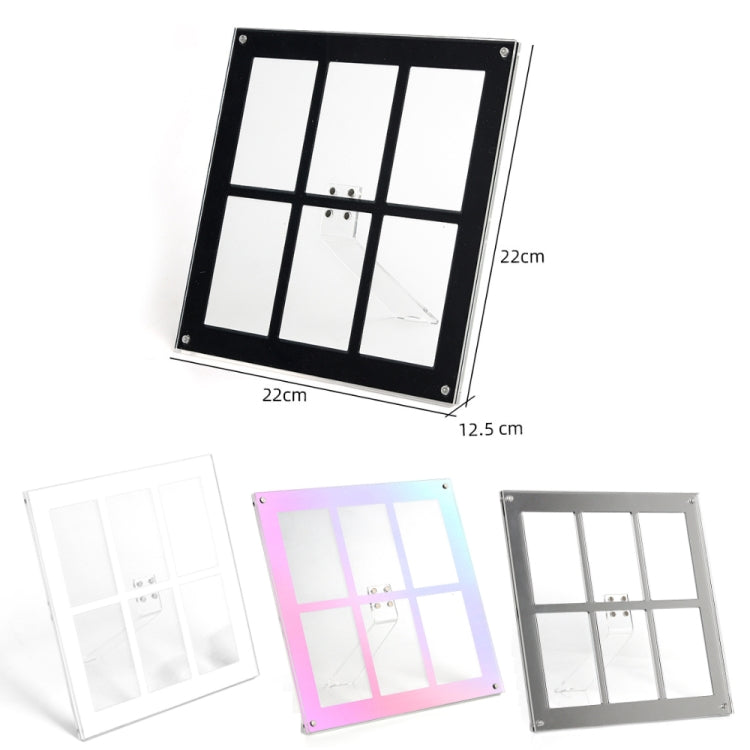 Six Palace Grid Color 3 Inch Three-Dimensional Magnet Photo Frame For Polaroids, Black, Fantasy, Mirror