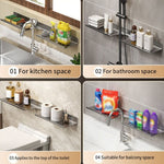 Faucet Rack Home Bathroom Vanity Shelf No Hole Storage Shelf, 30cm (White), 40cm (White), 50cm (White), 30cm (Black), 40cm (Black), 50cm (Black), 30cm (Gray), 40cm (Gray), 50cm (Gray), 50cm U-shaped (White), 50cm U-shaped (Black), 50cm U-shaped (Gray)