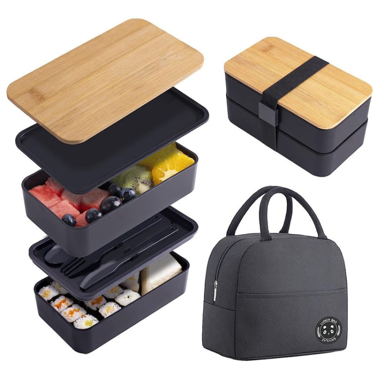 1200ml Portable Compartment Insulated Double Layer Lunch Box Microwavable Plastic Food Container, Without  Insulation Bag Black, Without Insulation Bag White, With Insulation Bag Black, With Insulation Bag White