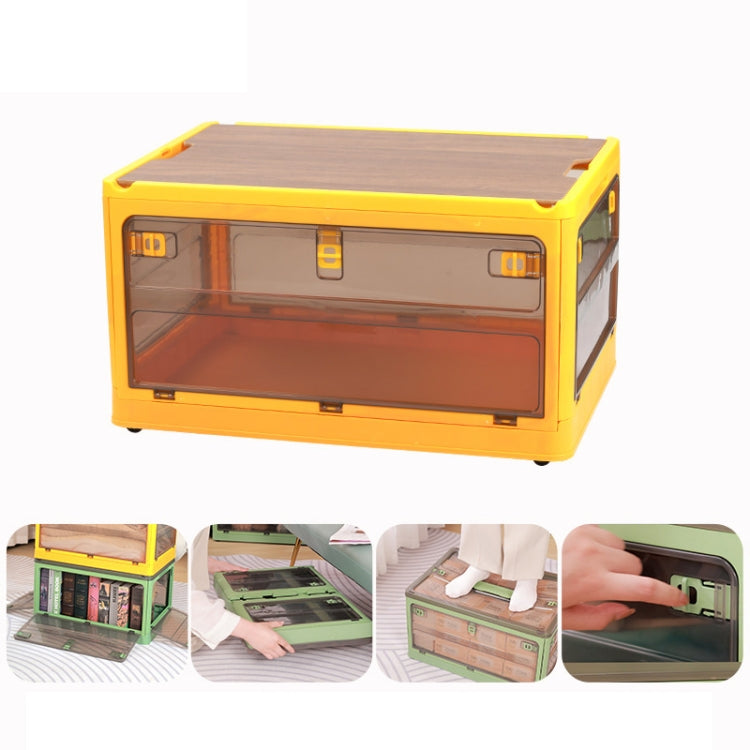 Folding Plastic Storage Box Stackable Storage Organizer with Wheels, White  37 x 26.5 x 22 cm, Yellow  37 x 26.5 x 22 cm, Green  37 x 26.5 x 22 cm, White Wooden Lid  37 x 26.5 x 22 cm, Yellow Wooden Lid  37 x 26.5 x 22 cm