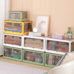 Folding Plastic Storage Box Stackable Storage Organizer with Wheels, White  37 x 26.5 x 22 cm, Yellow  37 x 26.5 x 22 cm, Green  37 x 26.5 x 22 cm, White Wooden Lid  37 x 26.5 x 22 cm, Yellow Wooden Lid  37 x 26.5 x 22 cm