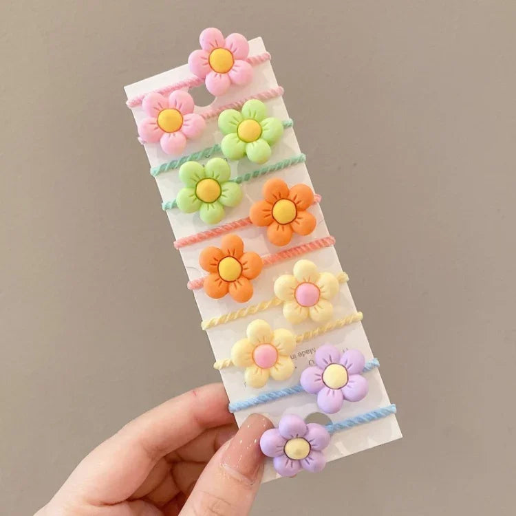 10pcs /Set Children Lovely Hair Bands Ring Baby Small Unbreakable Hair Headband, Flowers 1, Avocado, Fruits And Vegetables, Flowers 2, Colorful Eight Petal Flowers, Pink Candy, Frog Animals, Ice Cream, Watermelon Fruits, Transparent Daisies, Cream Colo...