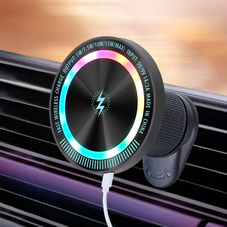 Magsafe 15W Magnetic Colorful Light Wireless Charging Mobile Phone Holder, A9 Air Outlet Dark Gray, A9 Adhesive Dark Gray