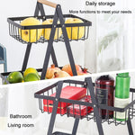 3-Layer Handheld Fruit Basket Removable Living Room Kitchen Bread Snacks Storage Basket, Black, White, Gray