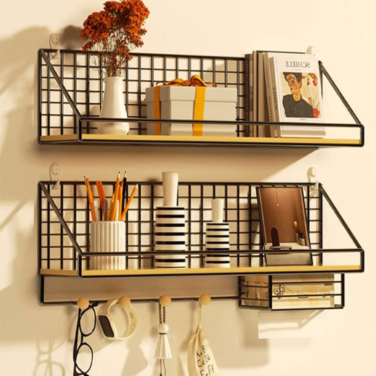 Household Large Non-Punching Organizer Wall Hanging Shelf, Black Basic Model, Black Wooden Ball With Tissue Box