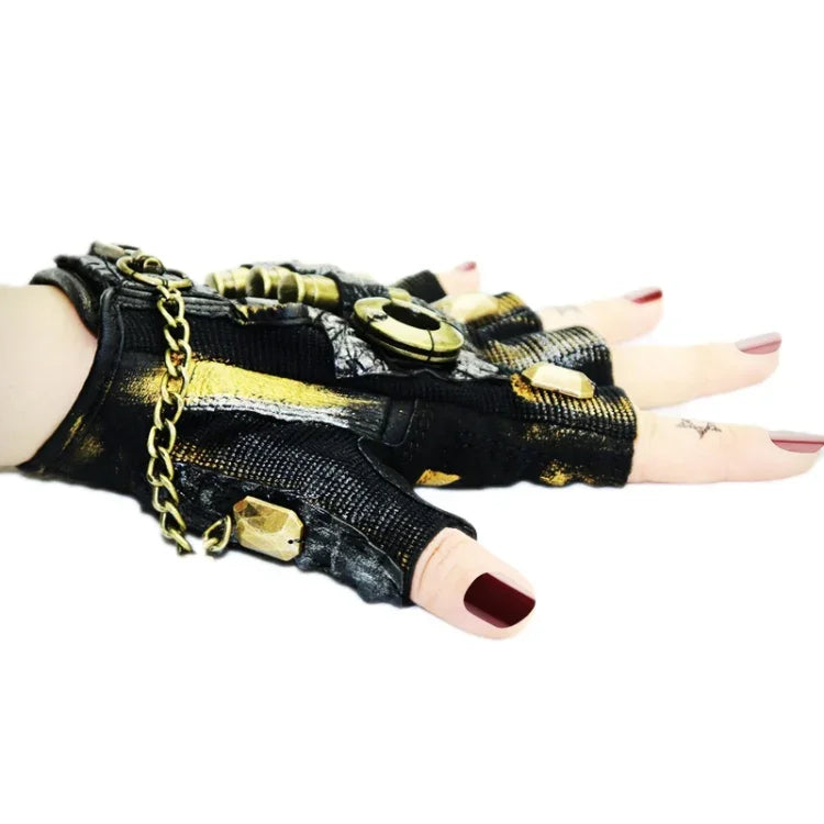 Punk Biker Half Finger Gloves Halloween Accessories, S, M, L, XL