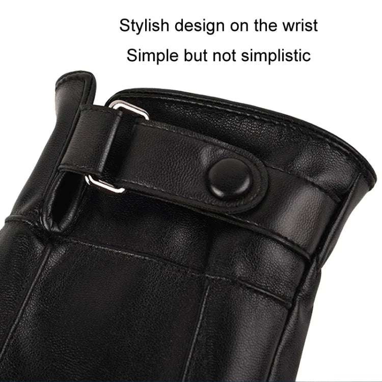 Fall Winter Men Leather Gloves PU Velvet Warm Riding Driving Touchscreen Gloves, Average