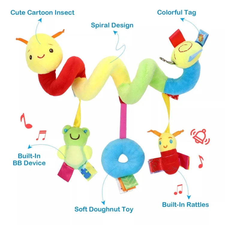 Baby Caterpillar Cot Spiral Toy Cartoon Animal Baby With Rattle Bee Pram Hanging Soothing Toy, H033B