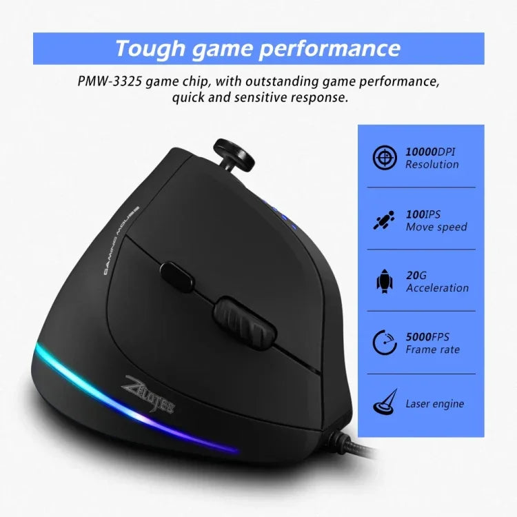 ZELOTES C18 11-Keys RGB Vertical Grip Ergonomic Joystick Programming Gaming Wired Mouse, C18